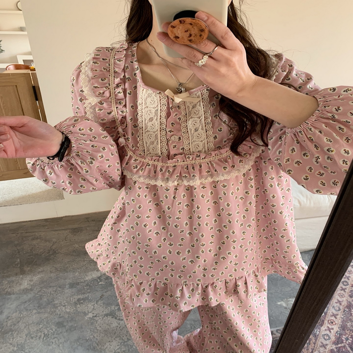 91家纺网 家纺一手货源 找家纺 （总）妍景家居生活馆 2025新款韩系25012-韩系圆领碎花套装粉