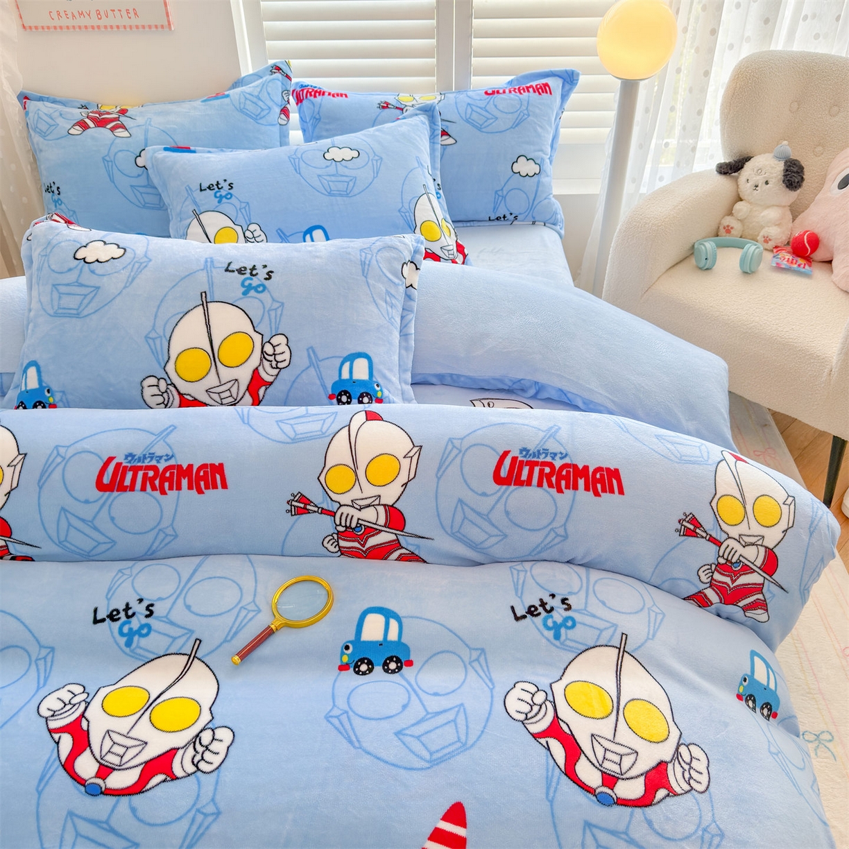 91家纺网 家纺一手货源 找家纺 名兮家居 2025新款经典奥特曼-三丽鸥高克重牛奶绒四件套 云朵奥特曼