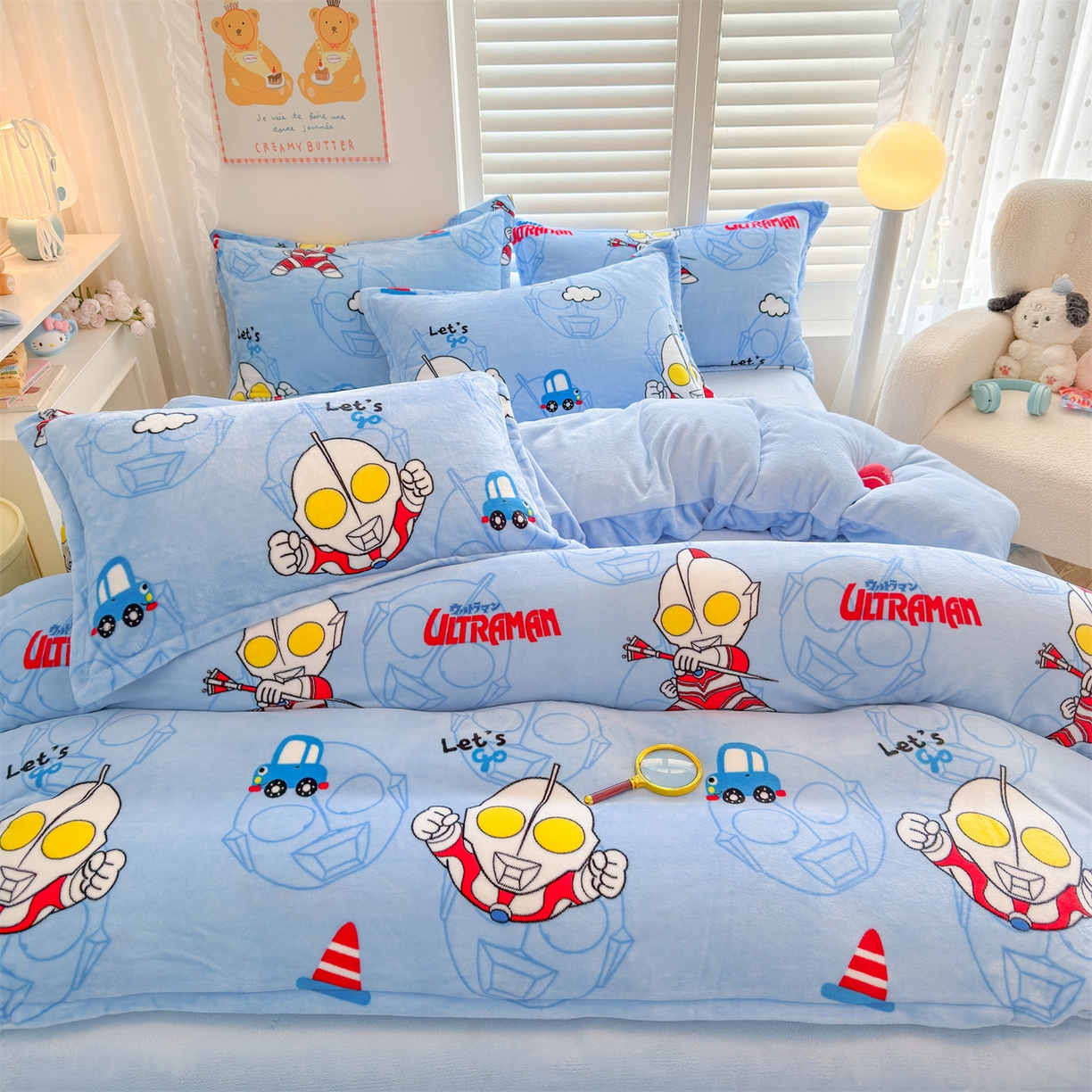 91家纺网 家纺一手货源 找家纺 名兮家居 2025新款经典奥特曼-三丽鸥高克重牛奶绒四件套 云朵奥特曼