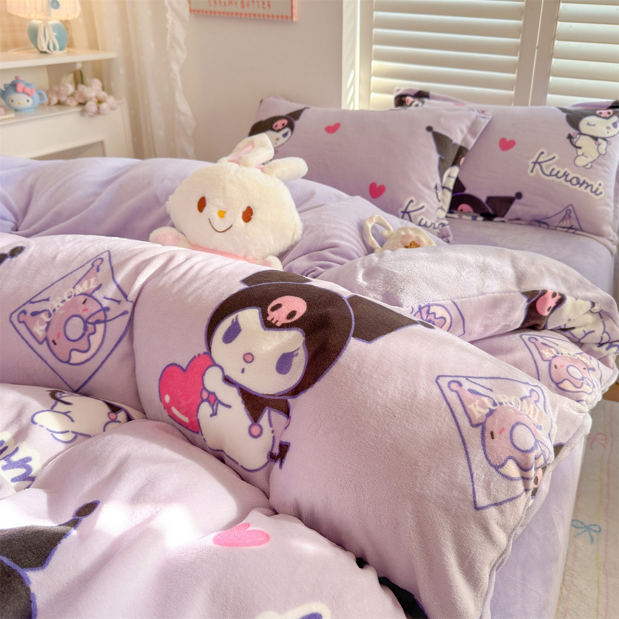 名兮家居 2025新款经典奥特曼-三丽鸥高克重牛奶绒四件套 紫色库洛米