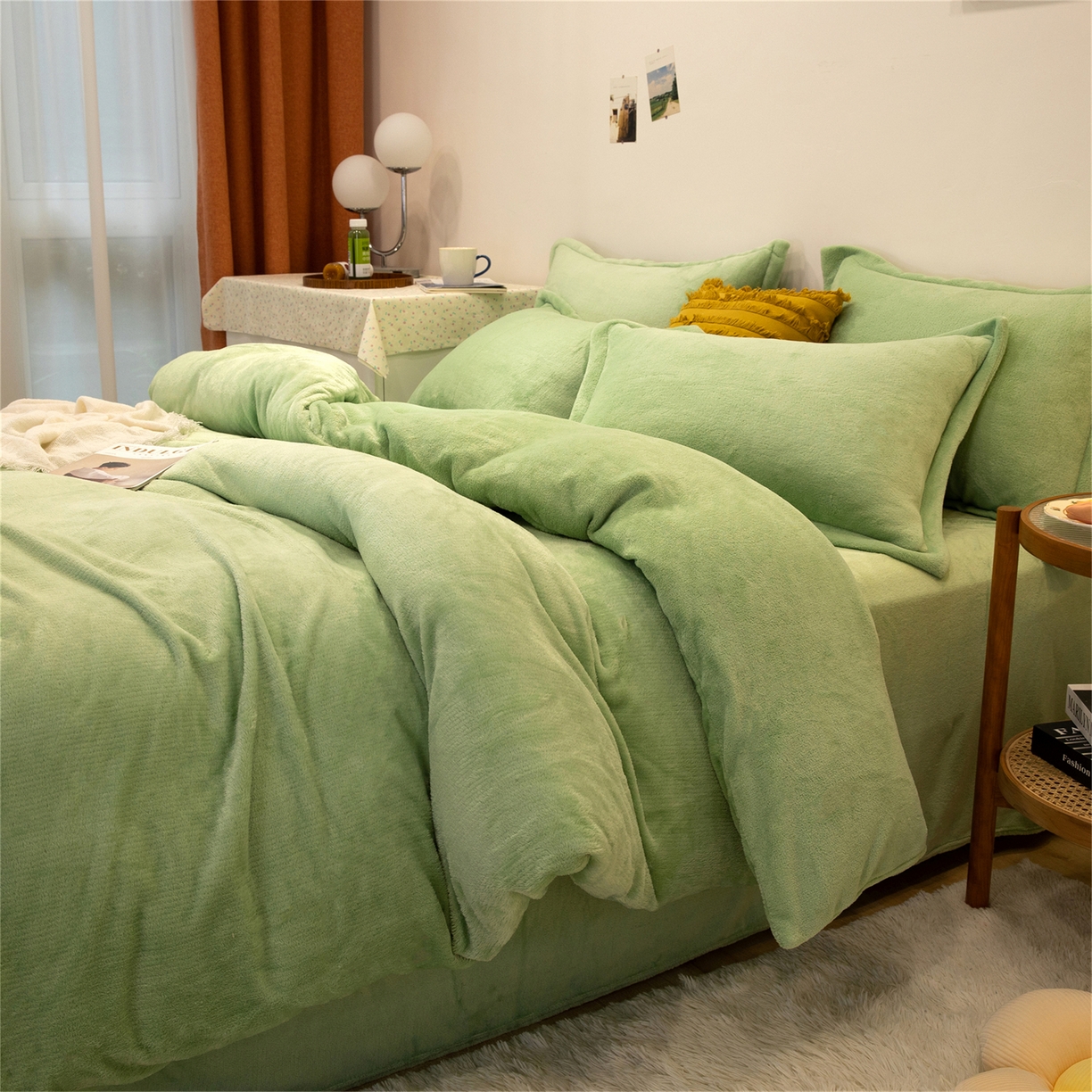 91家纺网 家纺一手货源 找家纺 兰紫橙家纺 2025新款双面绒纯色双拼牛奶绒四件套 浅绿