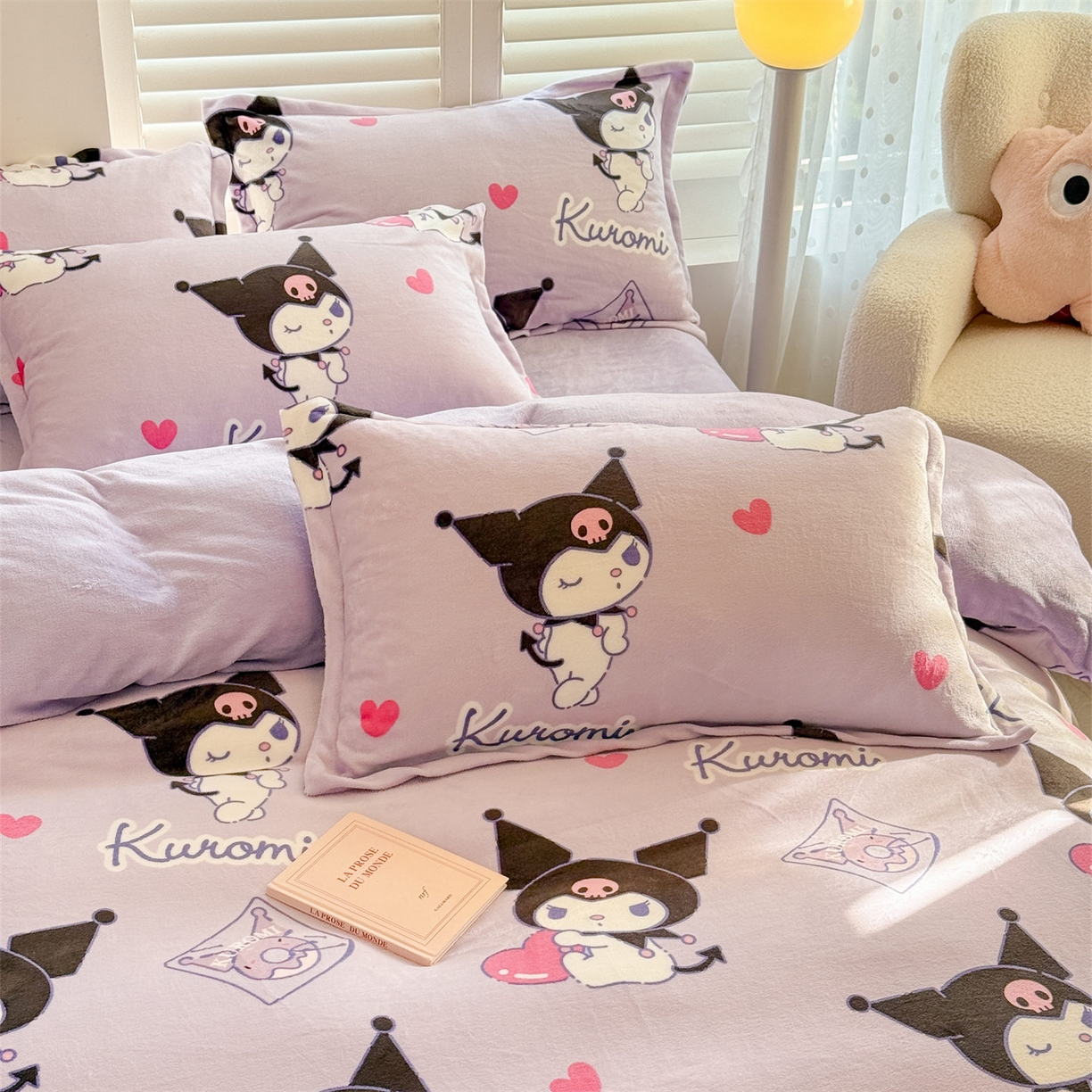 91家纺网 家纺一手货源 找家纺 名兮家居 2025新款经典奥特曼-三丽鸥高克重牛奶绒四件套 紫色库洛米