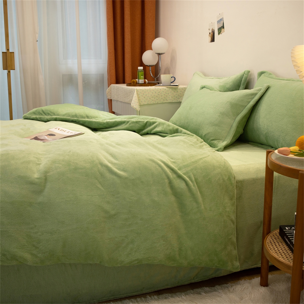 91家纺网 家纺一手货源 找家纺 兰紫橙家纺 2025新款双面绒纯色双拼牛奶绒四件套 浅绿