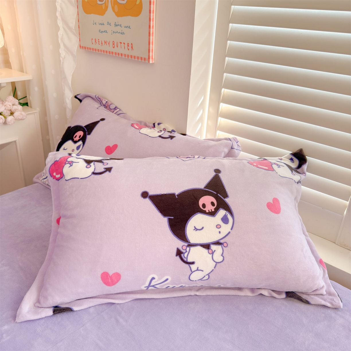 91家纺网 家纺一手货源 找家纺 名兮家居 2025新款经典奥特曼-三丽鸥高克重牛奶绒四件套 紫色库洛米