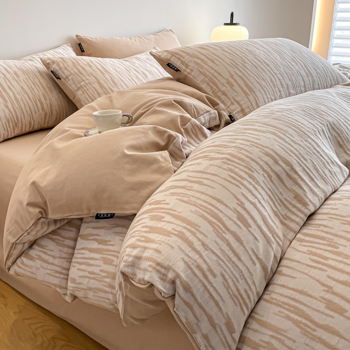 涵宸家纺 2025新款全棉磨毛色织提花四件套 碧舟-茶色