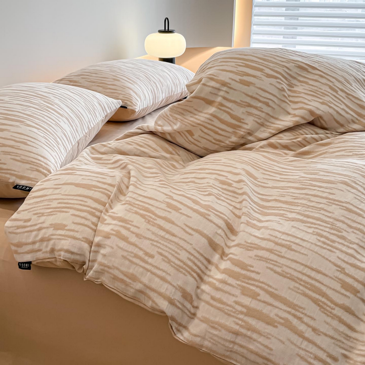 91家纺网 家纺一手货源 找家纺 涵宸家纺 2025新款全棉磨毛色织提花四件套 碧舟-茶色