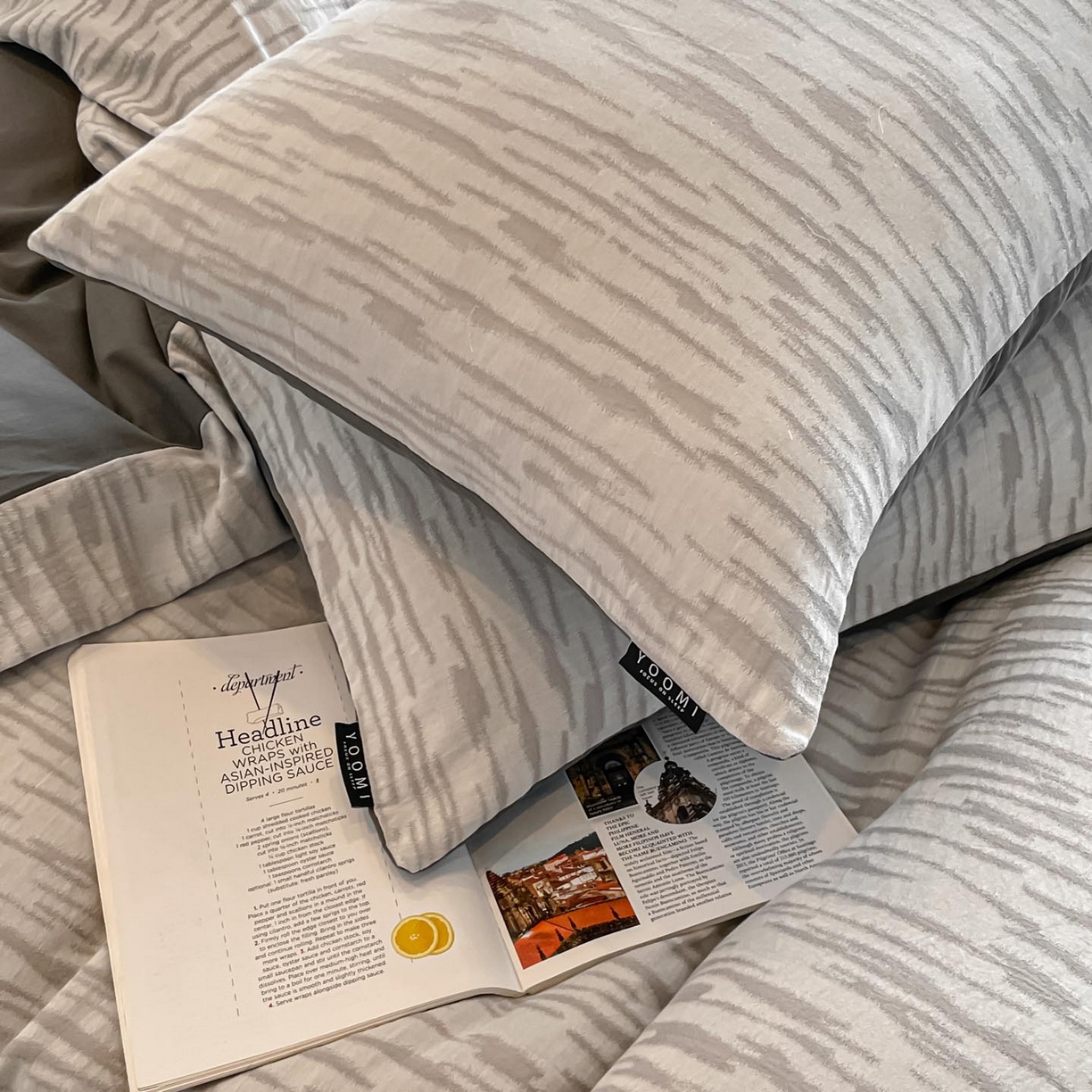 91家纺网 家纺一手货源 找家纺 涵宸家纺 2025新款全棉磨毛色织提花四件套 碧舟-灰