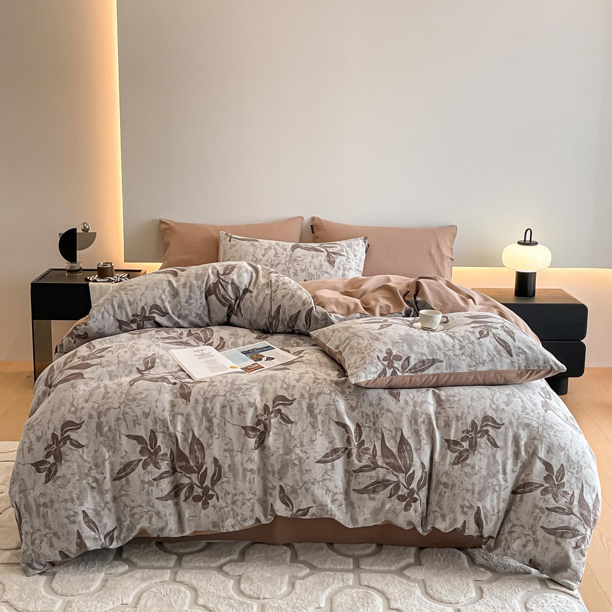 91家纺网 家纺一手货源 找家纺 涵宸家纺 2025新款全棉磨毛色织提花四件套 叠影窗