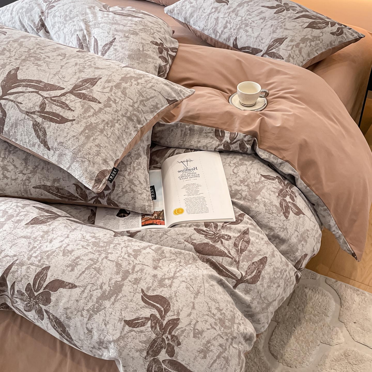 91家纺网 家纺一手货源 找家纺 涵宸家纺 2025新款全棉磨毛色织提花四件套 叠影窗