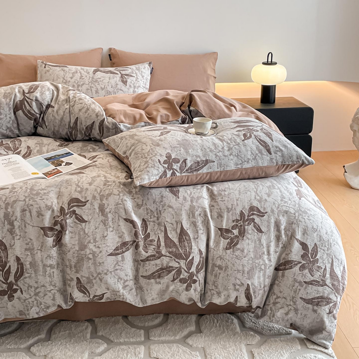 91家纺网 家纺一手货源 找家纺 涵宸家纺 2025新款全棉磨毛色织提花四件套 叠影窗