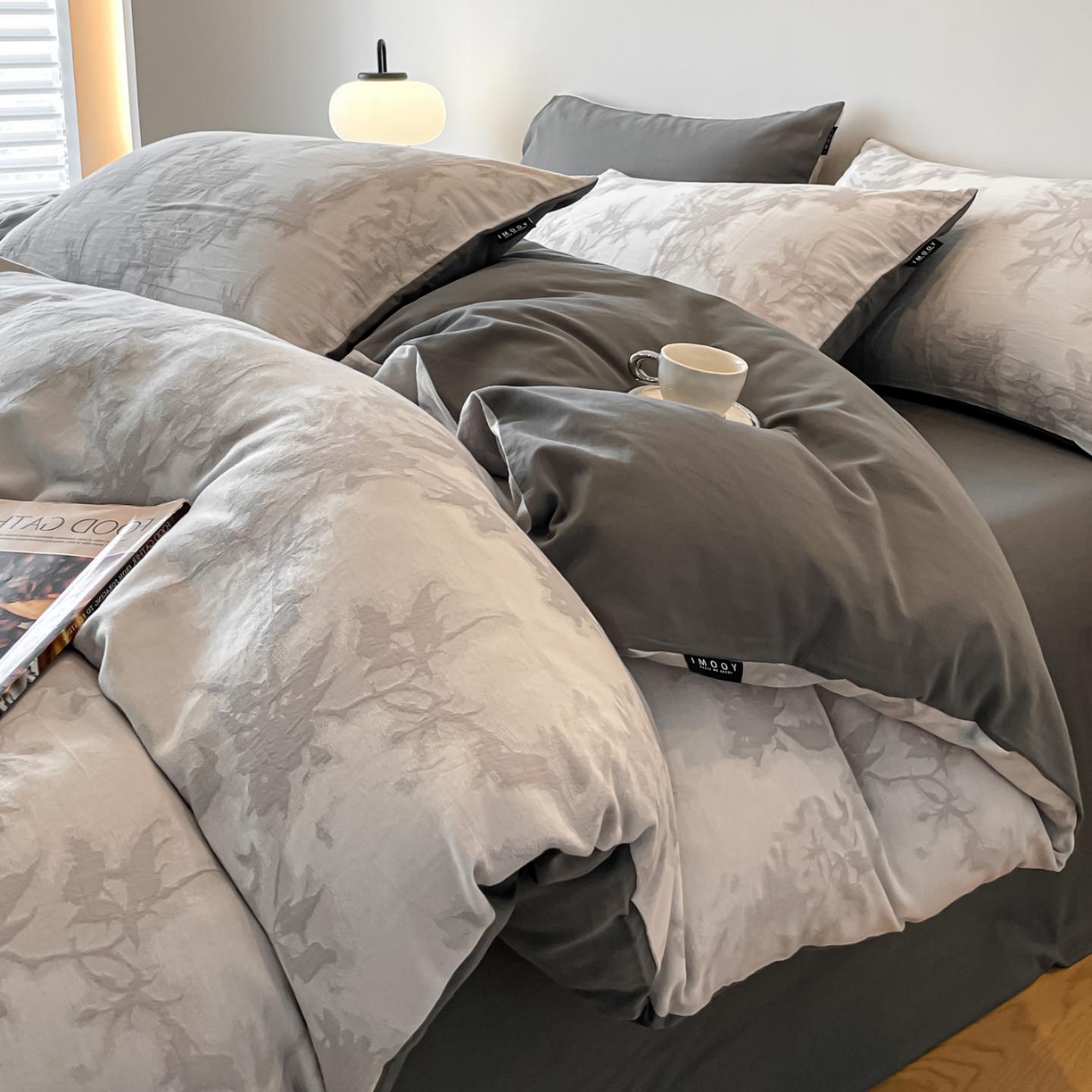 91家纺网 家纺一手货源 找家纺 涵宸家纺 2025新款全棉磨毛色织提花四件套 叠韵