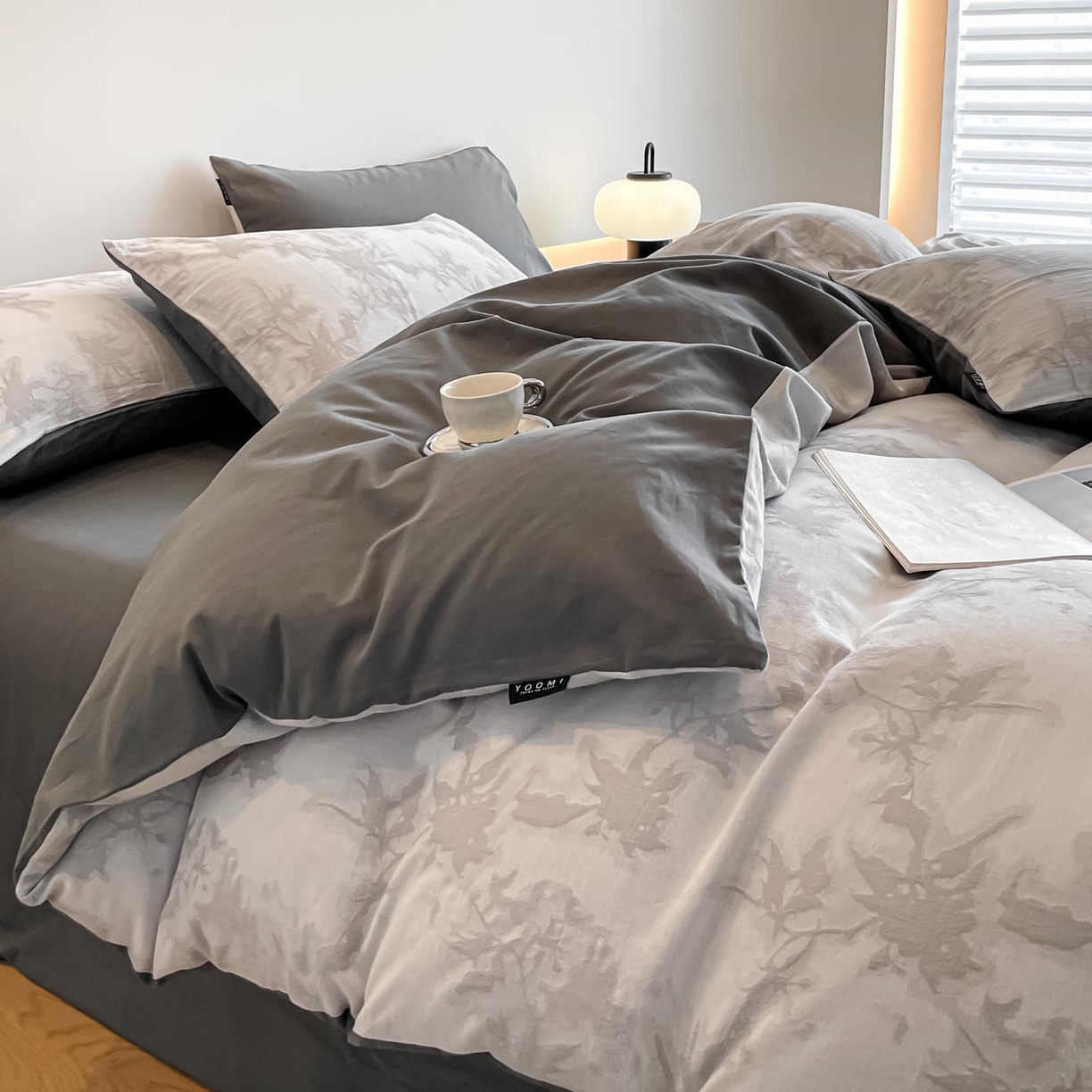 91家纺网 家纺一手货源 找家纺 涵宸家纺 2025新款全棉磨毛色织提花四件套 叠韵