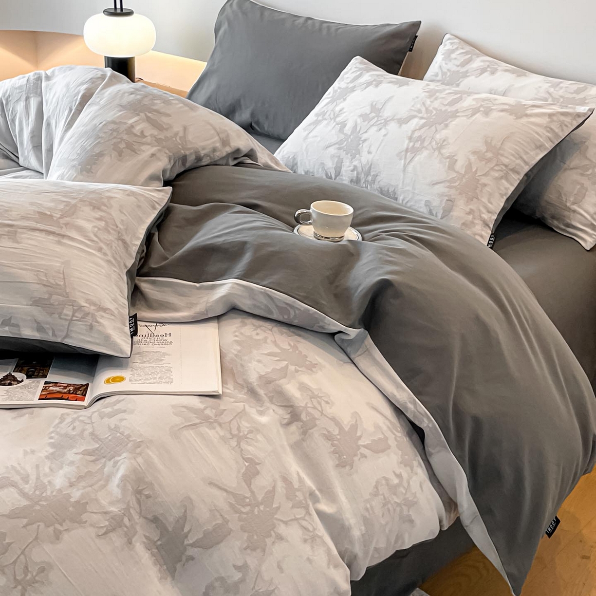 91家纺网 家纺一手货源 找家纺 涵宸家纺 2025新款全棉磨毛色织提花四件套 叠韵