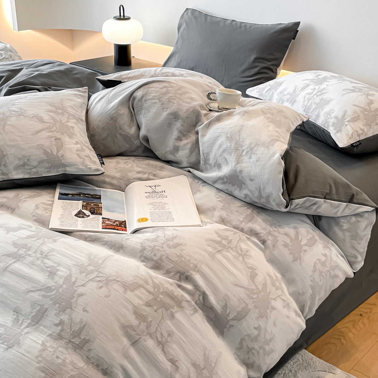 91家纺网 家纺一手货源 找家纺 涵宸家纺 2025新款全棉磨毛色织提花四件套 叠韵