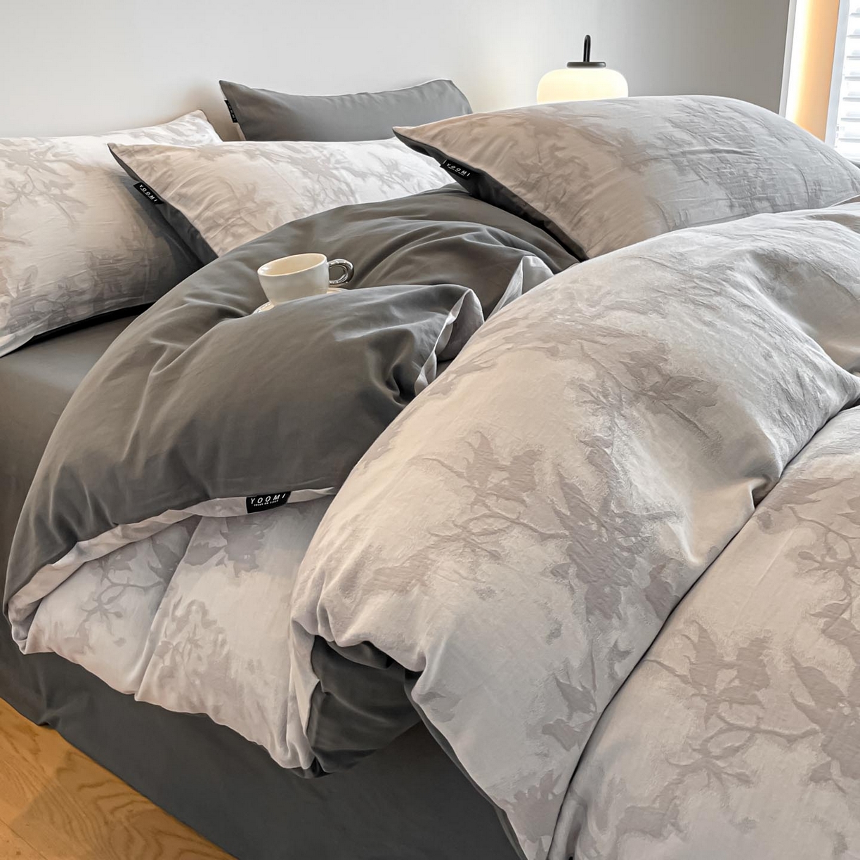 91家纺网 家纺一手货源 找家纺 涵宸家纺 2025新款全棉磨毛色织提花四件套 叠韵