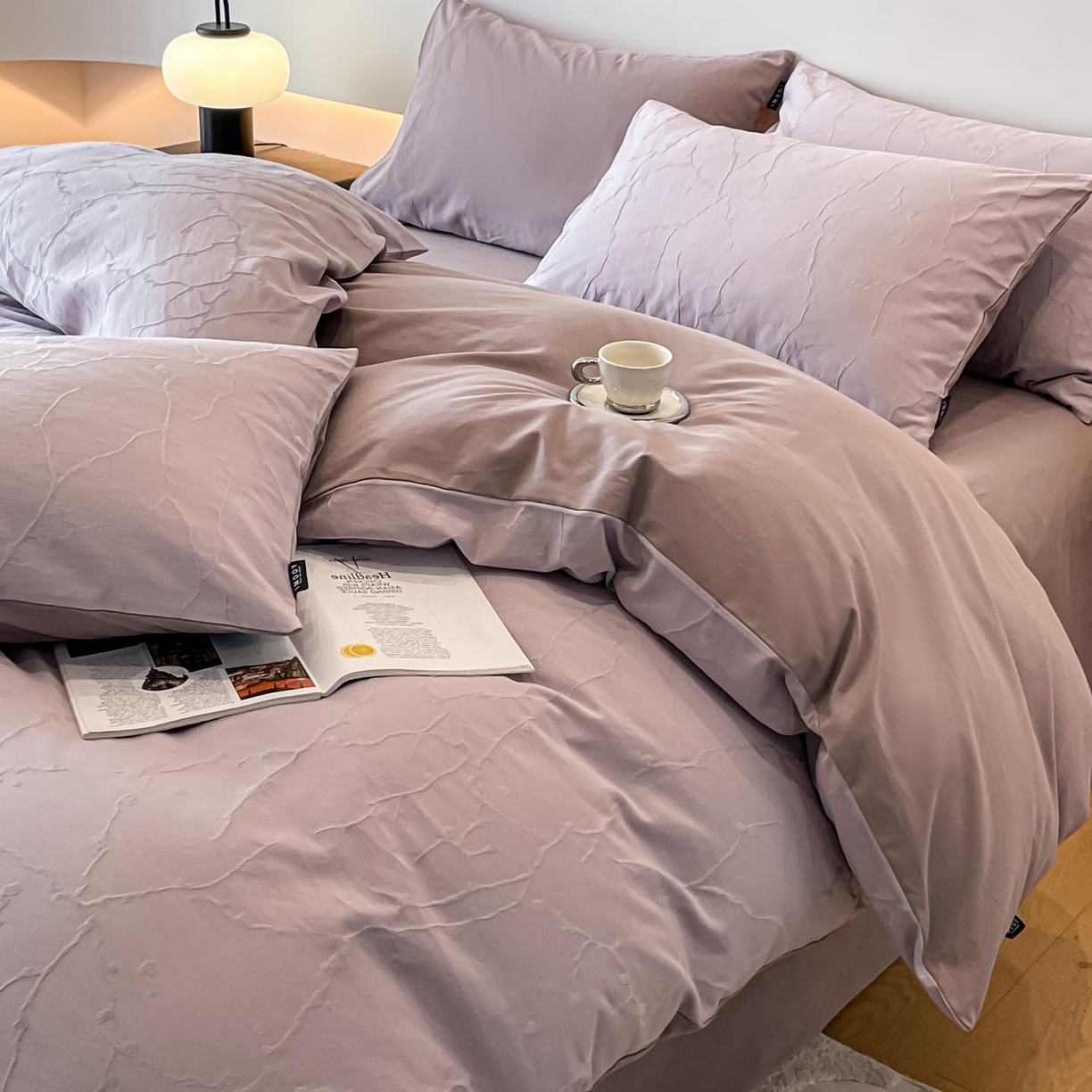 91家纺网 家纺一手货源 找家纺 涵宸家纺 2025新款全棉磨毛色织提花四件套 经纬赋