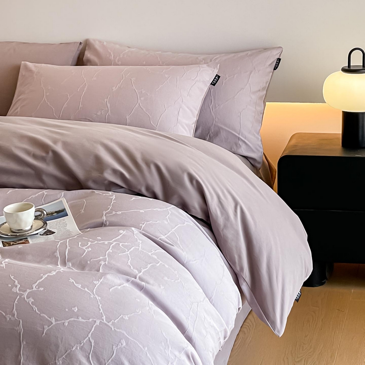 91家纺网 家纺一手货源 找家纺 涵宸家纺 2025新款全棉磨毛色织提花四件套 经纬赋