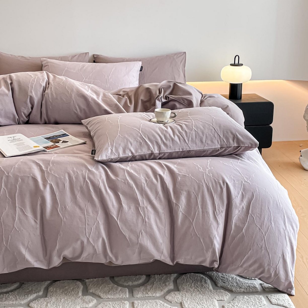 91家纺网 家纺一手货源 找家纺 涵宸家纺 2025新款全棉磨毛色织提花四件套 经纬赋