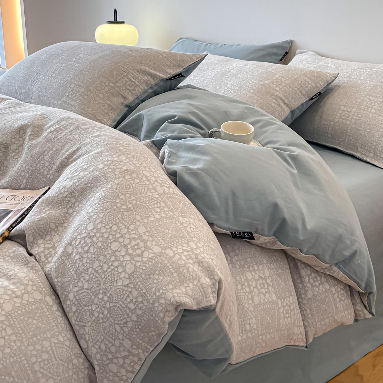 91家纺网 家纺一手货源 找家纺 涵宸家纺 2025新款全棉磨毛色织提花四件套 揽星河