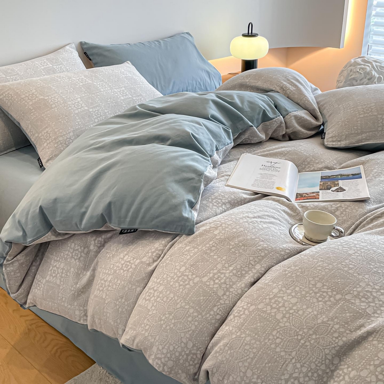 91家纺网 家纺一手货源 找家纺 涵宸家纺 2025新款全棉磨毛色织提花四件套 揽星河