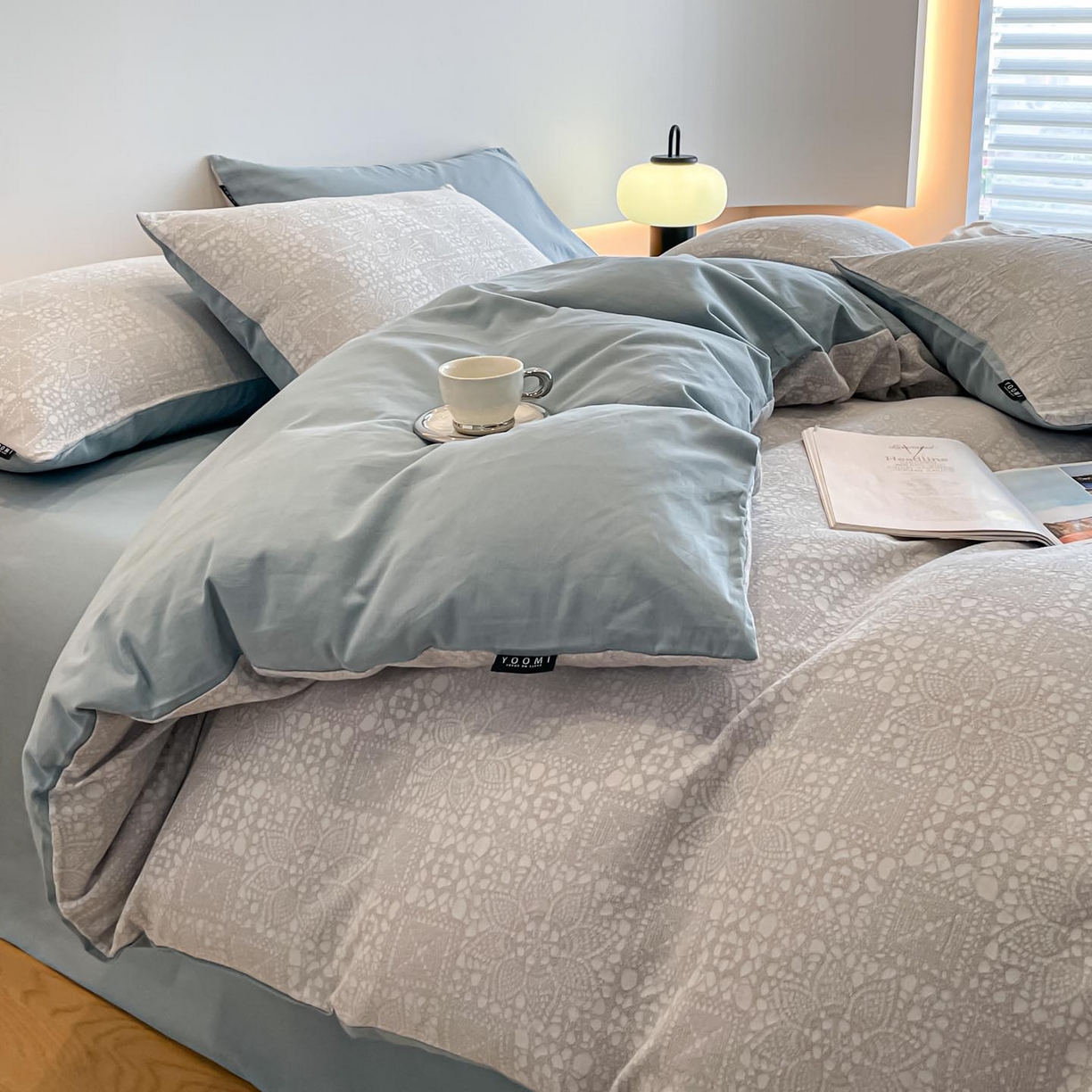 91家纺网 家纺一手货源 找家纺 涵宸家纺 2025新款全棉磨毛色织提花四件套 揽星河