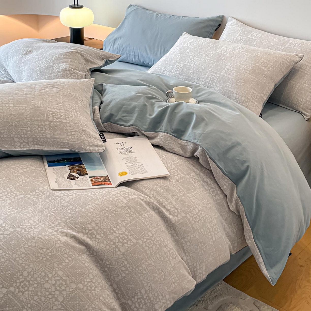 91家纺网 家纺一手货源 找家纺 涵宸家纺 2025新款全棉磨毛色织提花四件套 揽星河