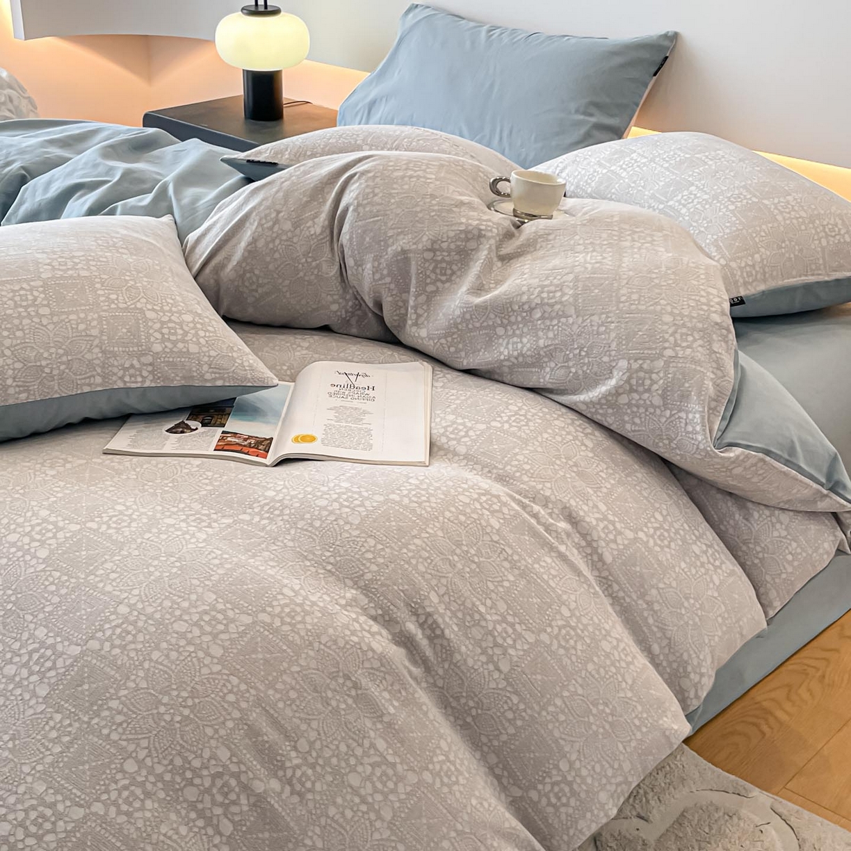 91家纺网 家纺一手货源 找家纺 涵宸家纺 2025新款全棉磨毛色织提花四件套 揽星河