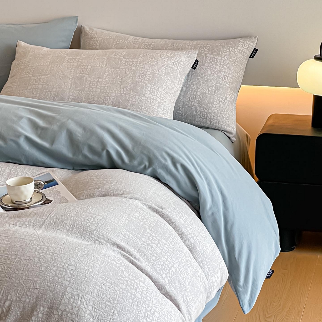 91家纺网 家纺一手货源 找家纺 涵宸家纺 2025新款全棉磨毛色织提花四件套 揽星河