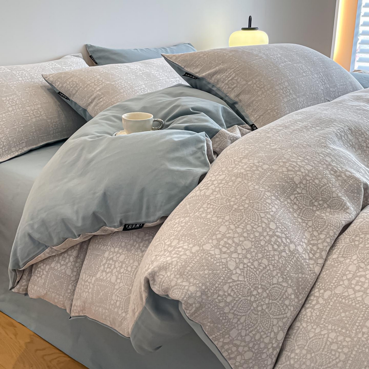 91家纺网 家纺一手货源 找家纺 涵宸家纺 2025新款全棉磨毛色织提花四件套 揽星河