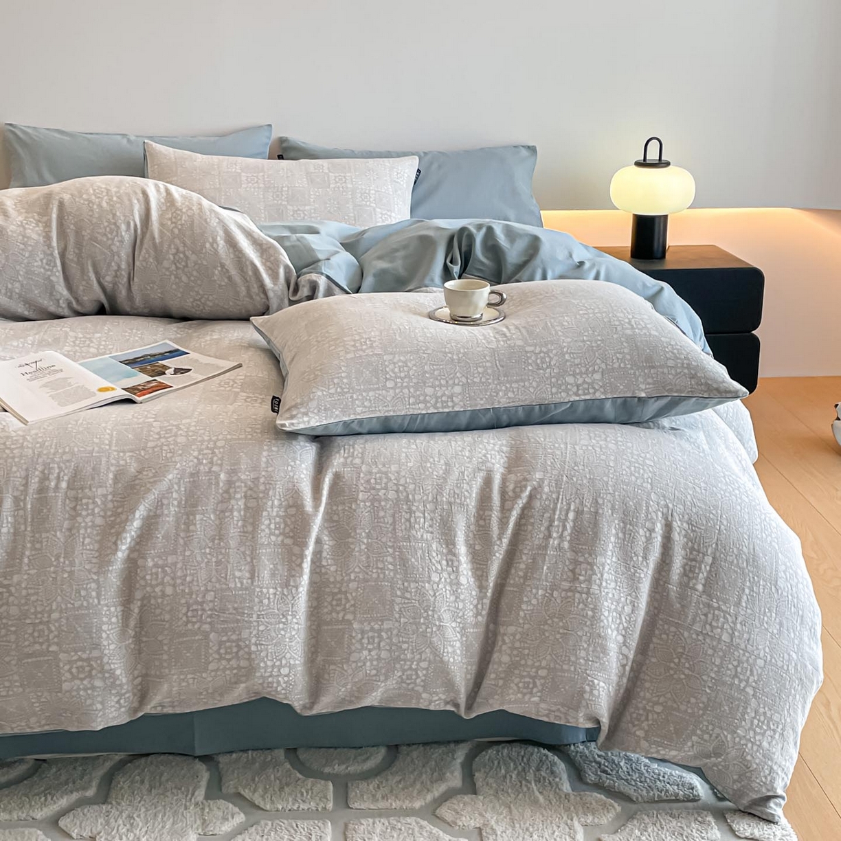 91家纺网 家纺一手货源 找家纺 涵宸家纺 2025新款全棉磨毛色织提花四件套 揽星河