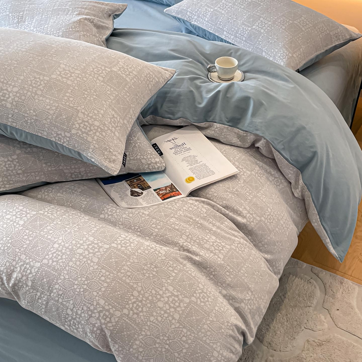 91家纺网 家纺一手货源 找家纺 涵宸家纺 2025新款全棉磨毛色织提花四件套 揽星河