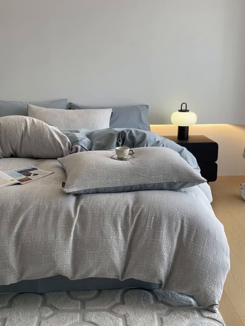 91家纺网 家纺一手货源 找家纺 涵宸家纺 2025新款全棉磨毛色织提花四件套 揽星河