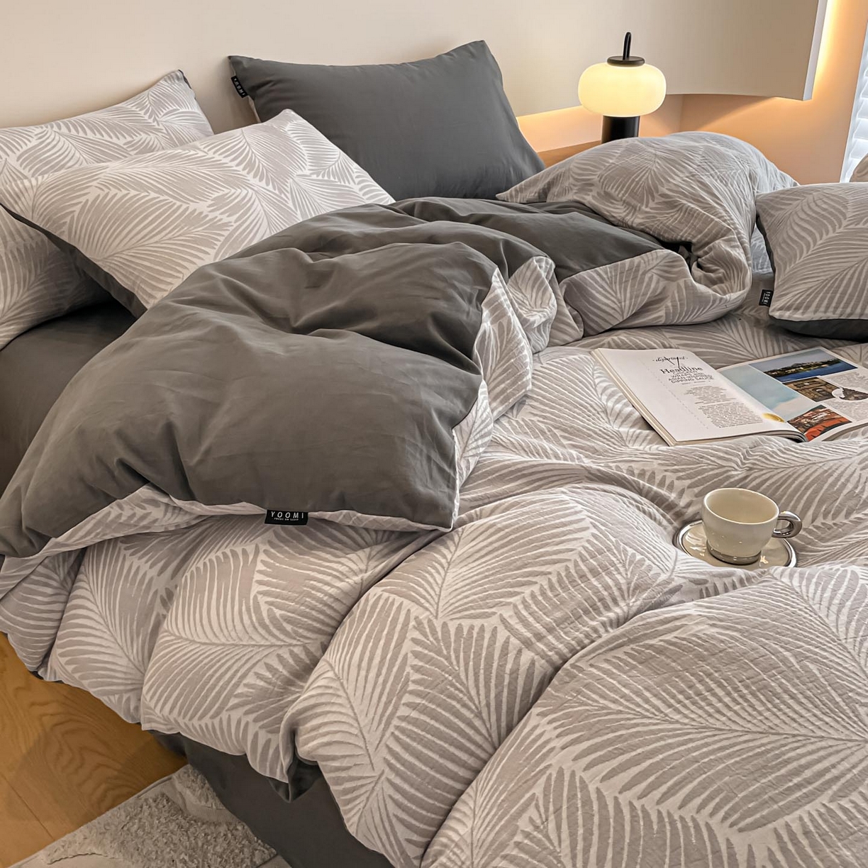 91家纺网 家纺一手货源 找家纺 涵宸家纺 2025新款全棉磨毛色织提花四件套 峦影叠-灰