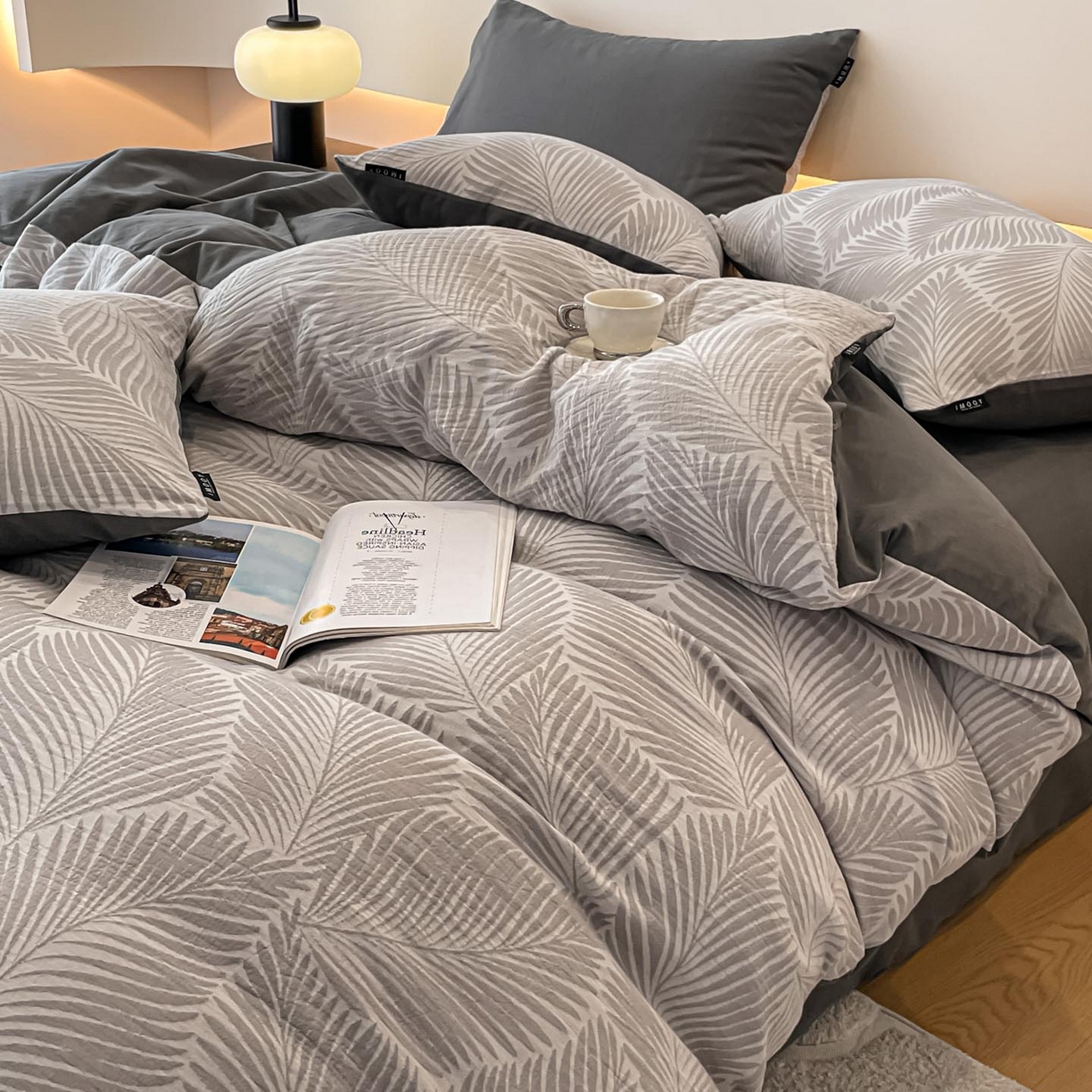 91家纺网 家纺一手货源 找家纺 涵宸家纺 2025新款全棉磨毛色织提花四件套 峦影叠-灰