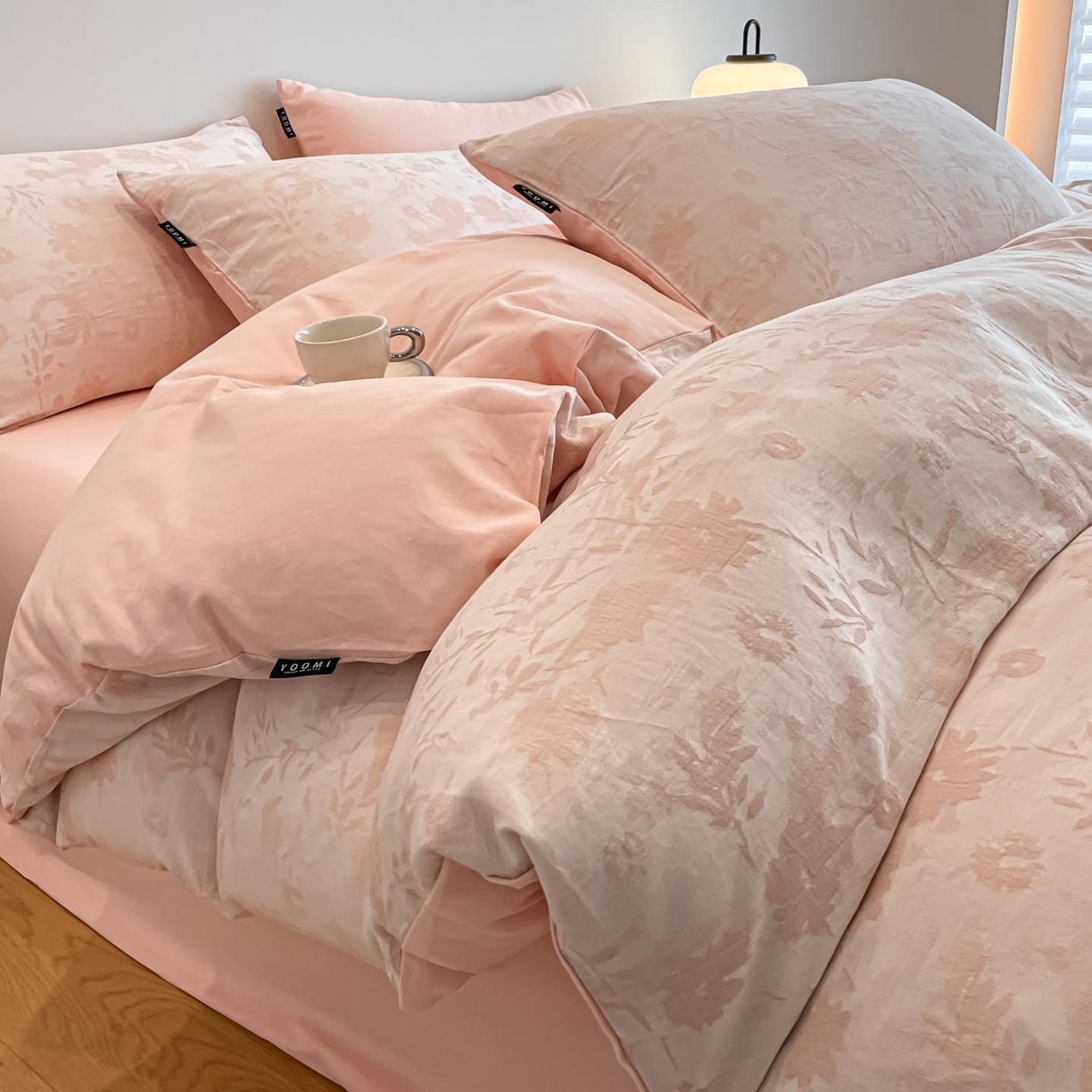 涵宸家纺 2025新款全棉磨毛色织提花四件套 墨菡-粉