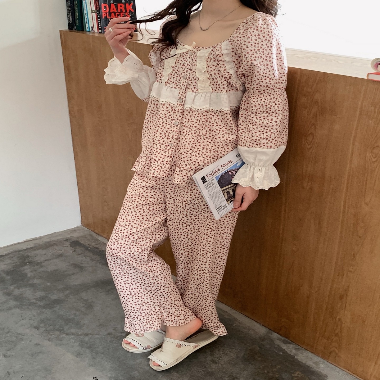 （總）妍景家居生活館 2025新款韓系25052-甜美蕾絲花邊蝴蝶結套裝