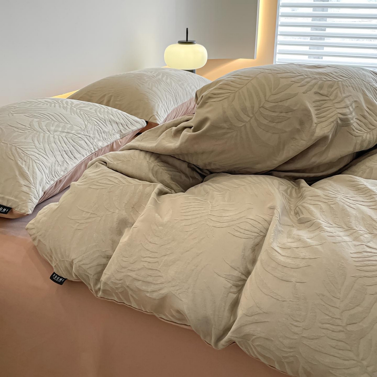 91家纺网 家纺一手货源 找家纺 涵宸家纺 2025新款全棉磨毛色织提花四件套 擎苍叶