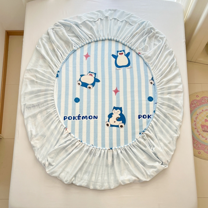 91家纺网 家纺一手货源 找家纺 金爱家 2025新款牛奶绒保暖床笠床笠单件单床笠 绒单品-蓝条卡比兽