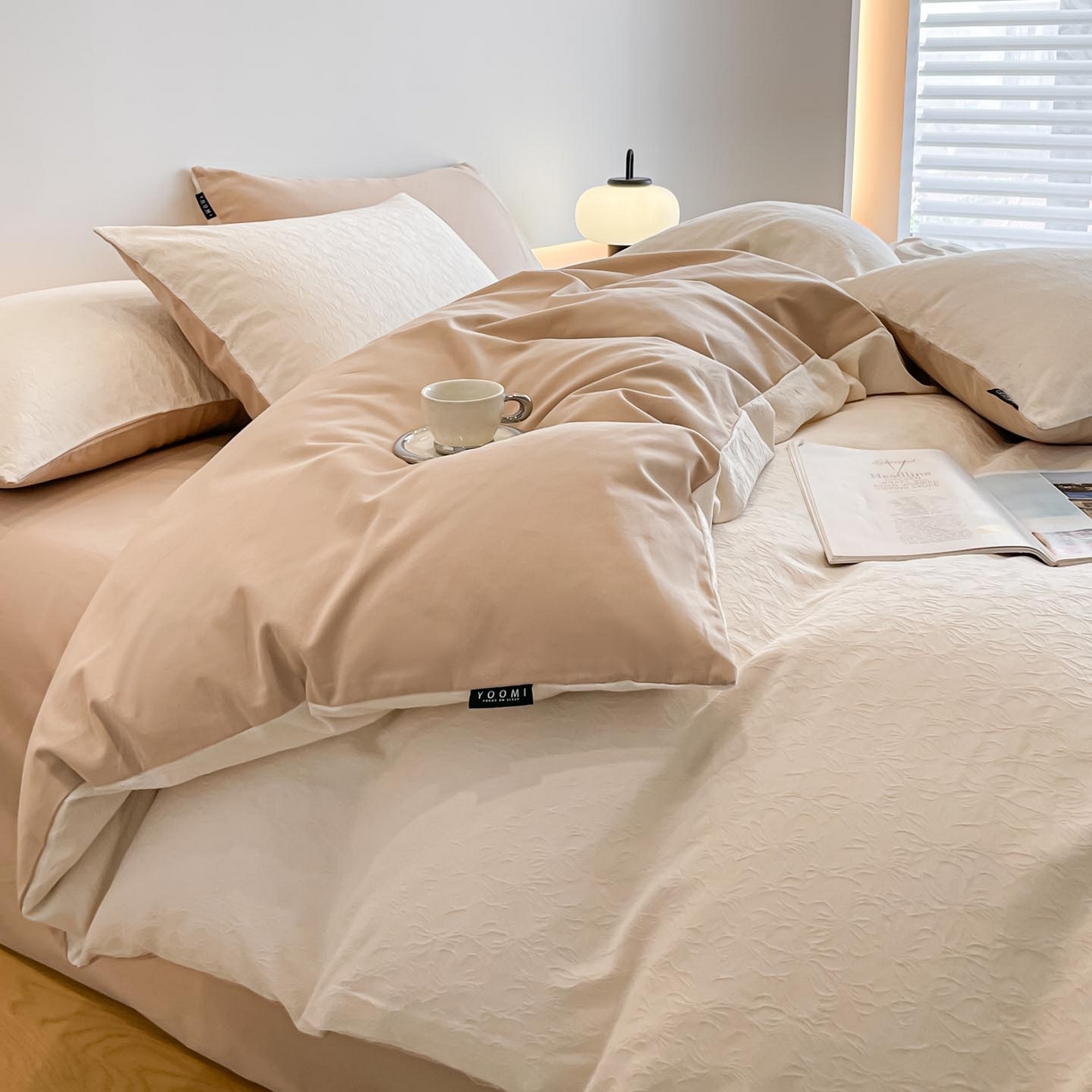 91家纺网 家纺一手货源 找家纺 涵宸家纺 2025新款全棉磨毛色织提花四件套 薇光