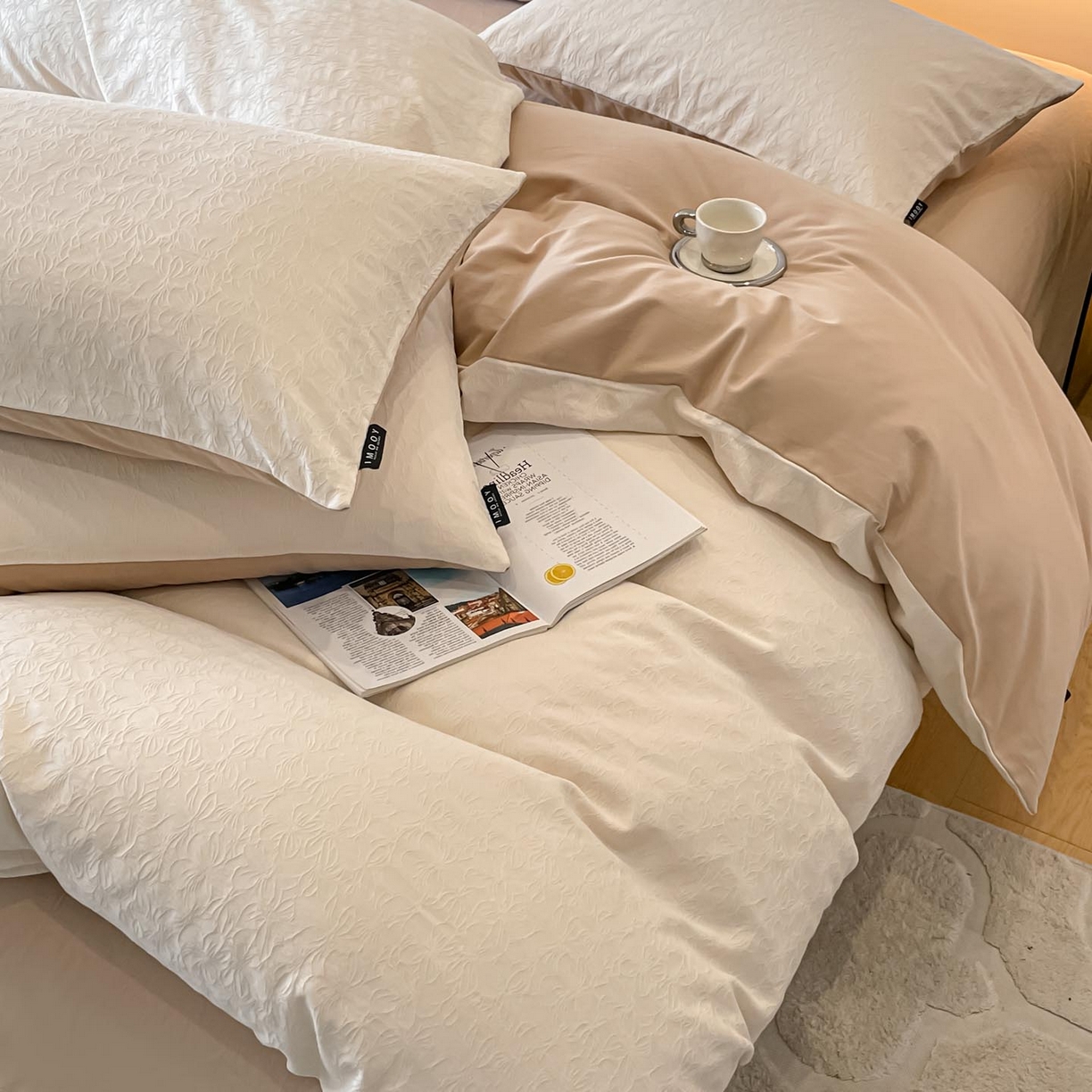 91家纺网 家纺一手货源 找家纺 涵宸家纺 2025新款全棉磨毛色织提花四件套 薇光