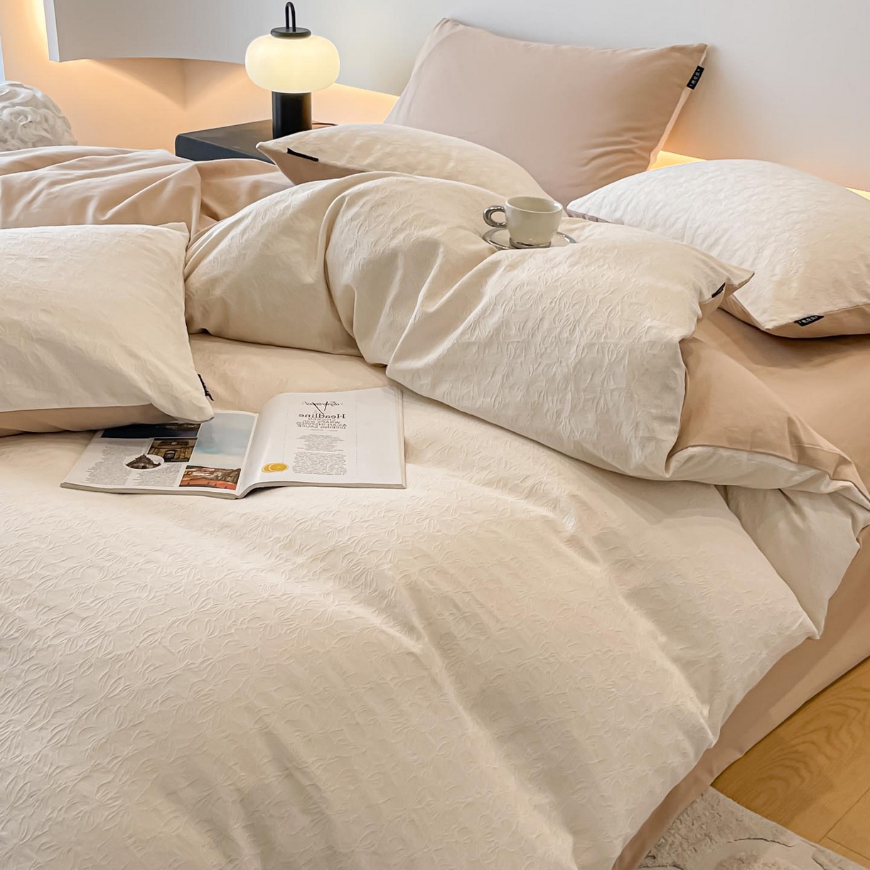 91家纺网 家纺一手货源 找家纺 涵宸家纺 2025新款全棉磨毛色织提花四件套 薇光