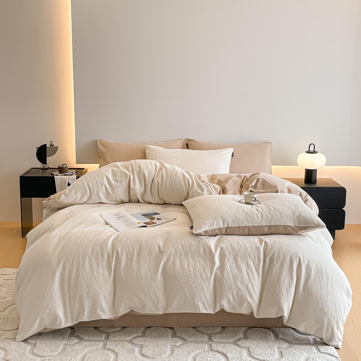 91家纺网 家纺一手货源 找家纺 涵宸家纺 2025新款全棉磨毛色织提花四件套 薇光