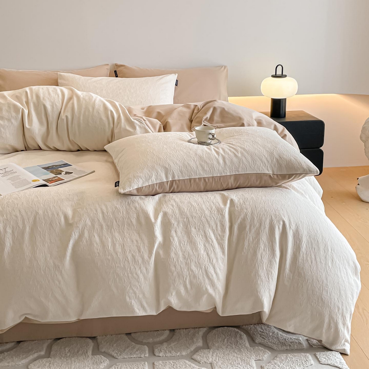 91家纺网 家纺一手货源 找家纺 涵宸家纺 2025新款全棉磨毛色织提花四件套 薇光