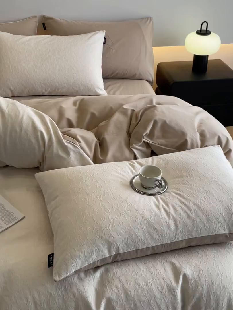 91家纺网 家纺一手货源 找家纺 涵宸家纺 2025新款全棉磨毛色织提花四件套 薇光