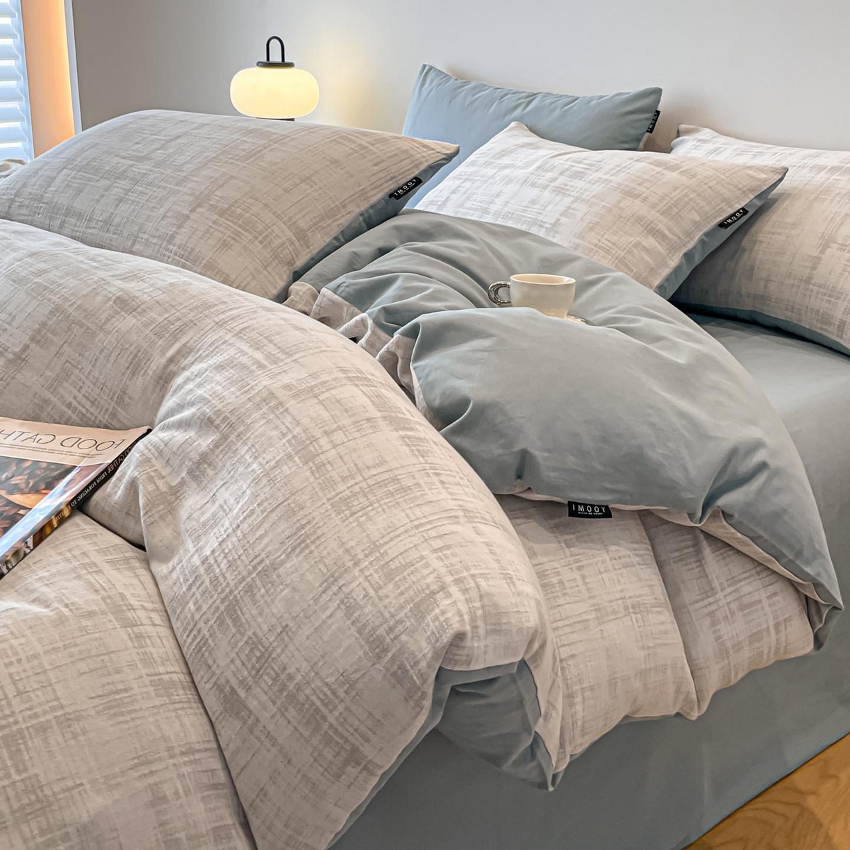 91家纺网 家纺一手货源 找家纺 涵宸家纺 2025新款全棉磨毛色织提花四件套 叶幕