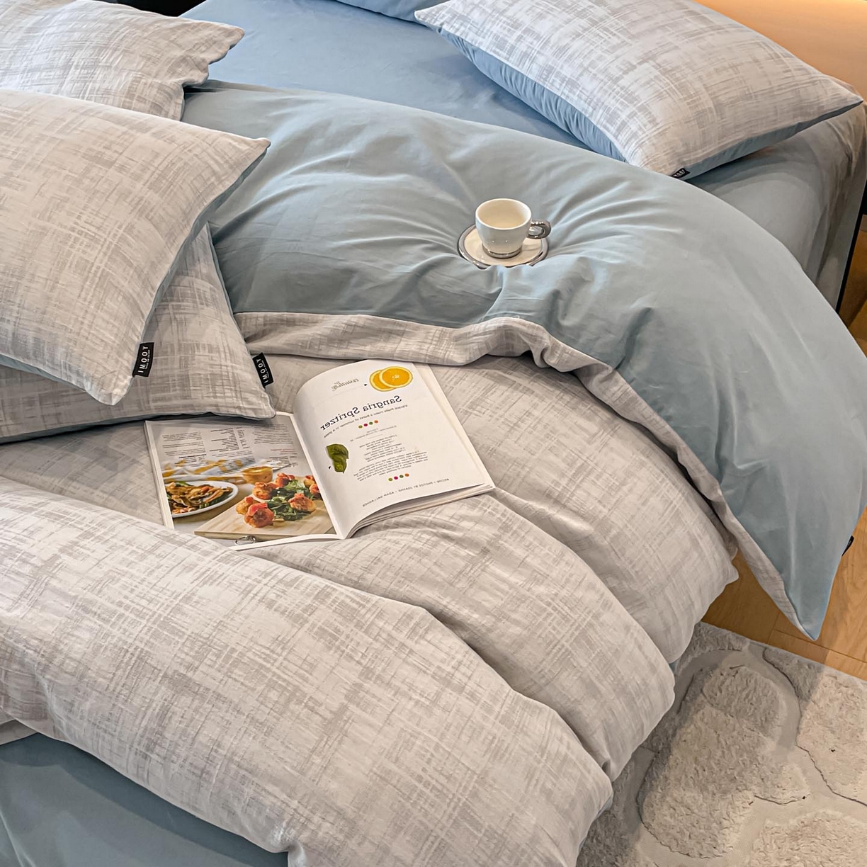 91家纺网 家纺一手货源 找家纺 涵宸家纺 2025新款全棉磨毛色织提花四件套 叶幕