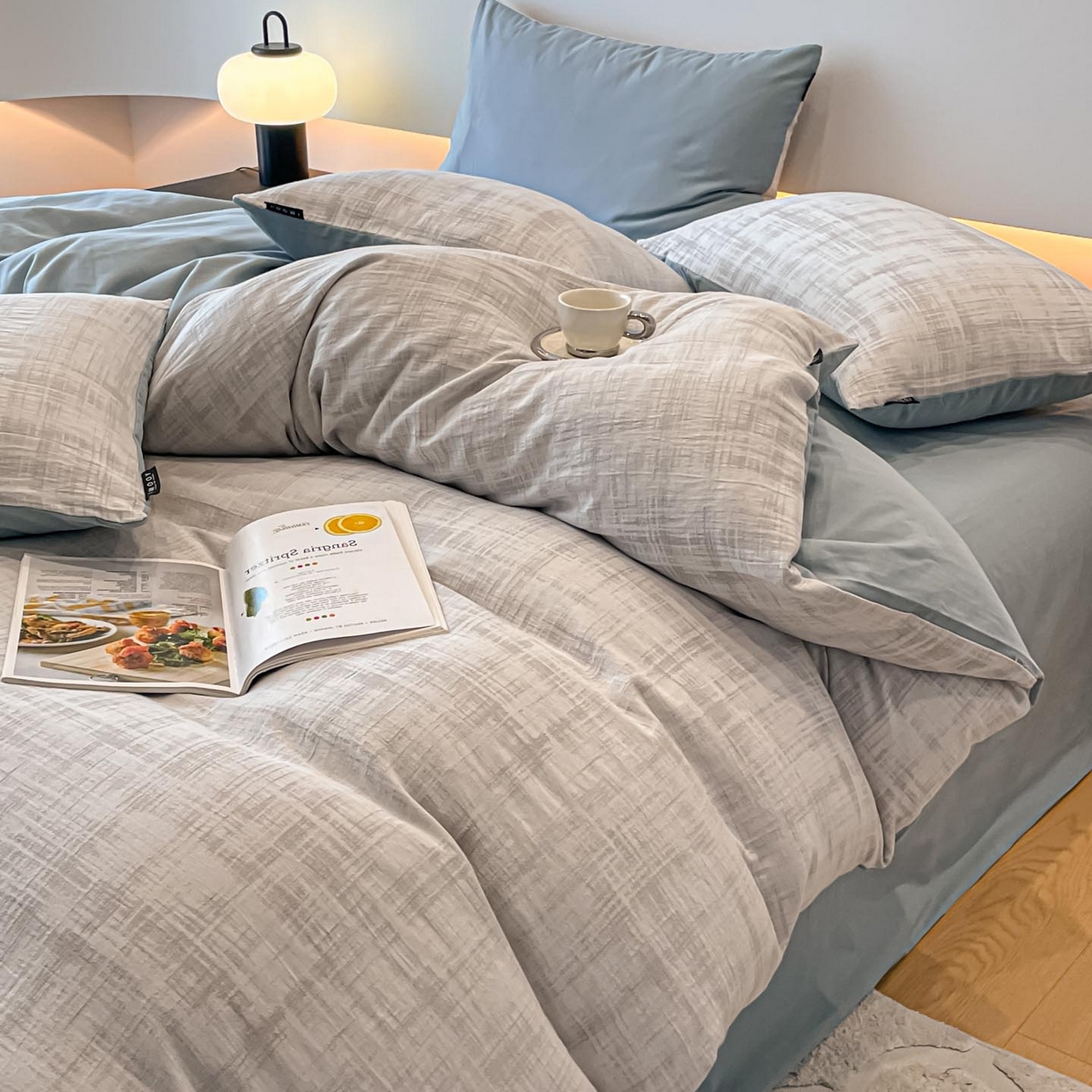 91家纺网 家纺一手货源 找家纺 涵宸家纺 2025新款全棉磨毛色织提花四件套 叶幕