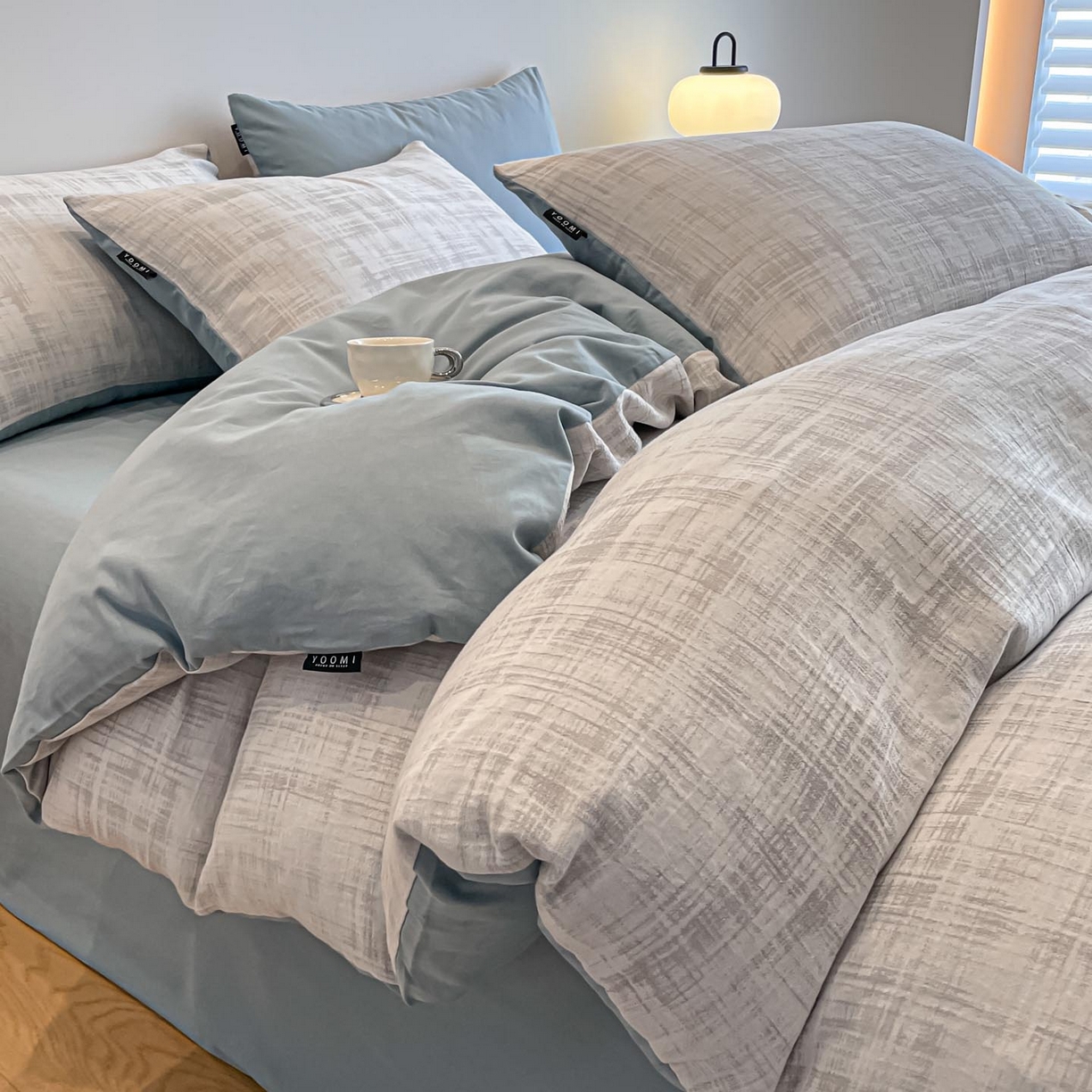 91家纺网 家纺一手货源 找家纺 涵宸家纺 2025新款全棉磨毛色织提花四件套 叶幕