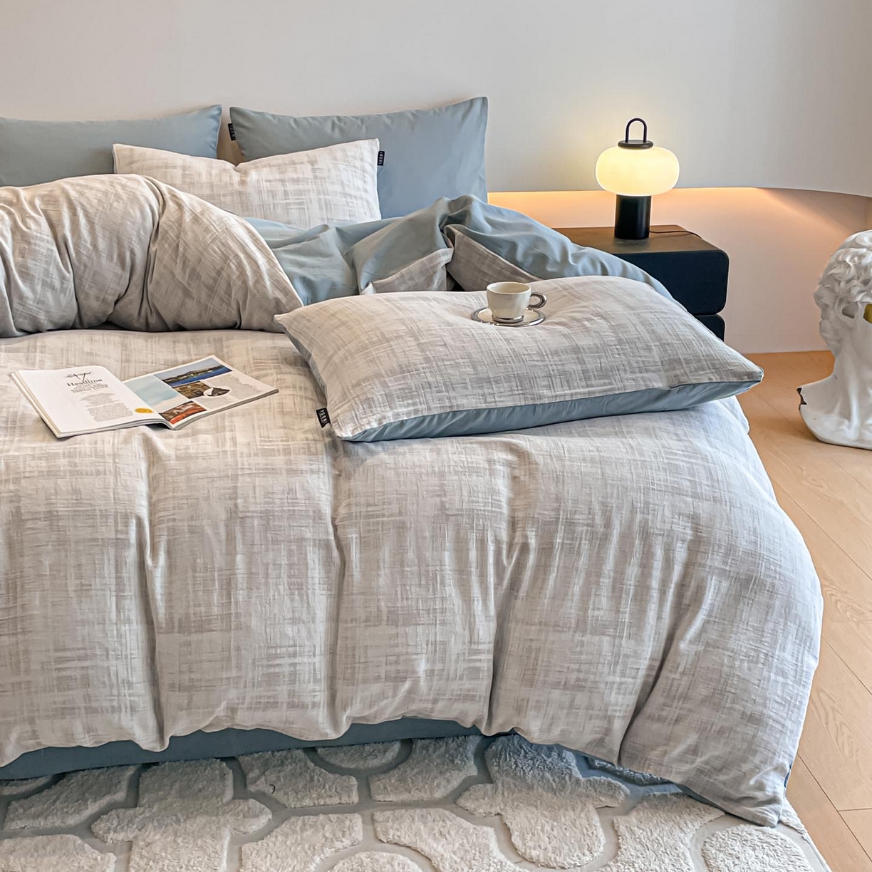 91家纺网 家纺一手货源 找家纺 涵宸家纺 2025新款全棉磨毛色织提花四件套 叶幕