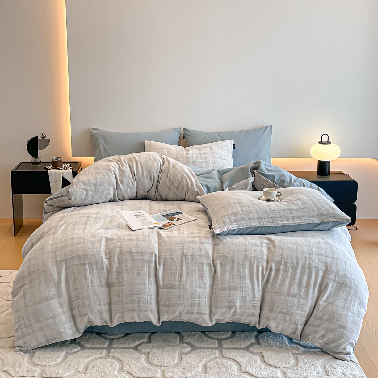 91家纺网 家纺一手货源 找家纺 涵宸家纺 2025新款全棉磨毛色织提花四件套 叶幕